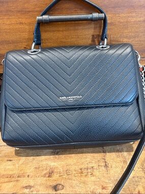 Karl Lagerfeld Black Chevron Quilted Top-Handle Satchel